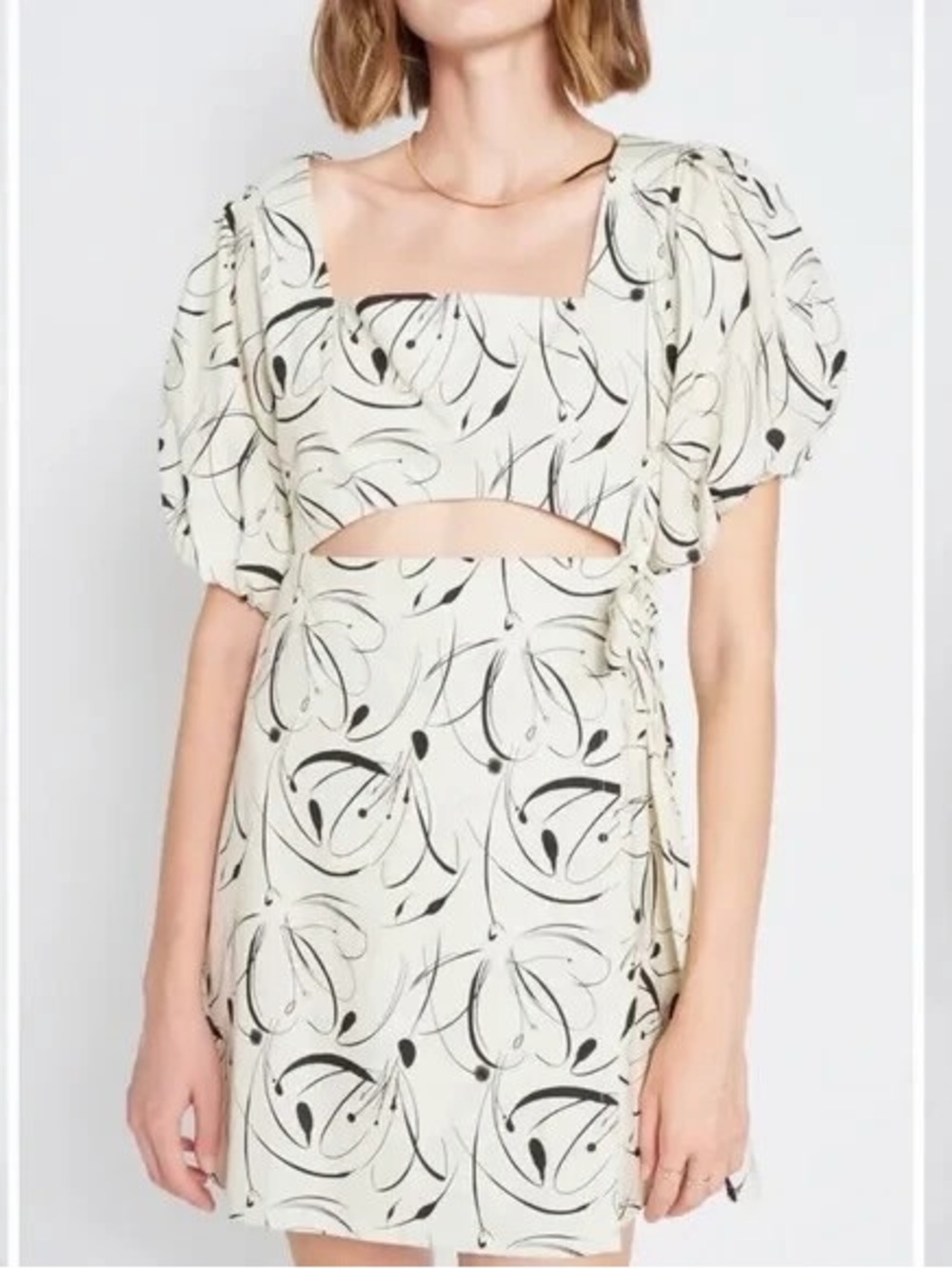 En Saison Cream Mini Dress with Black Floral Sketch